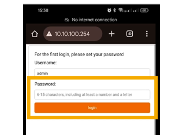 10.10.100.254 login page and password setup