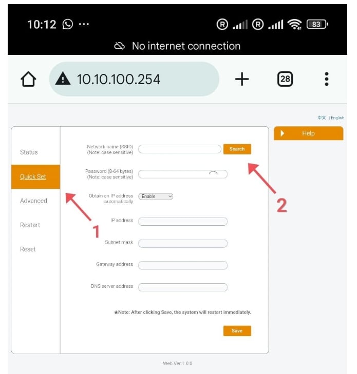 Open Quick Network Setup
