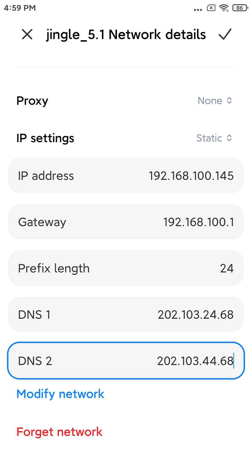 Android phone to modify DNS address