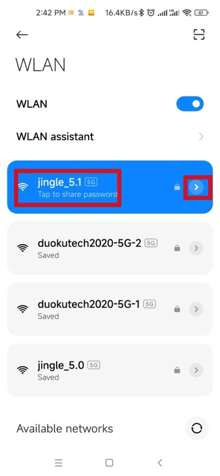 click into Android WLAN