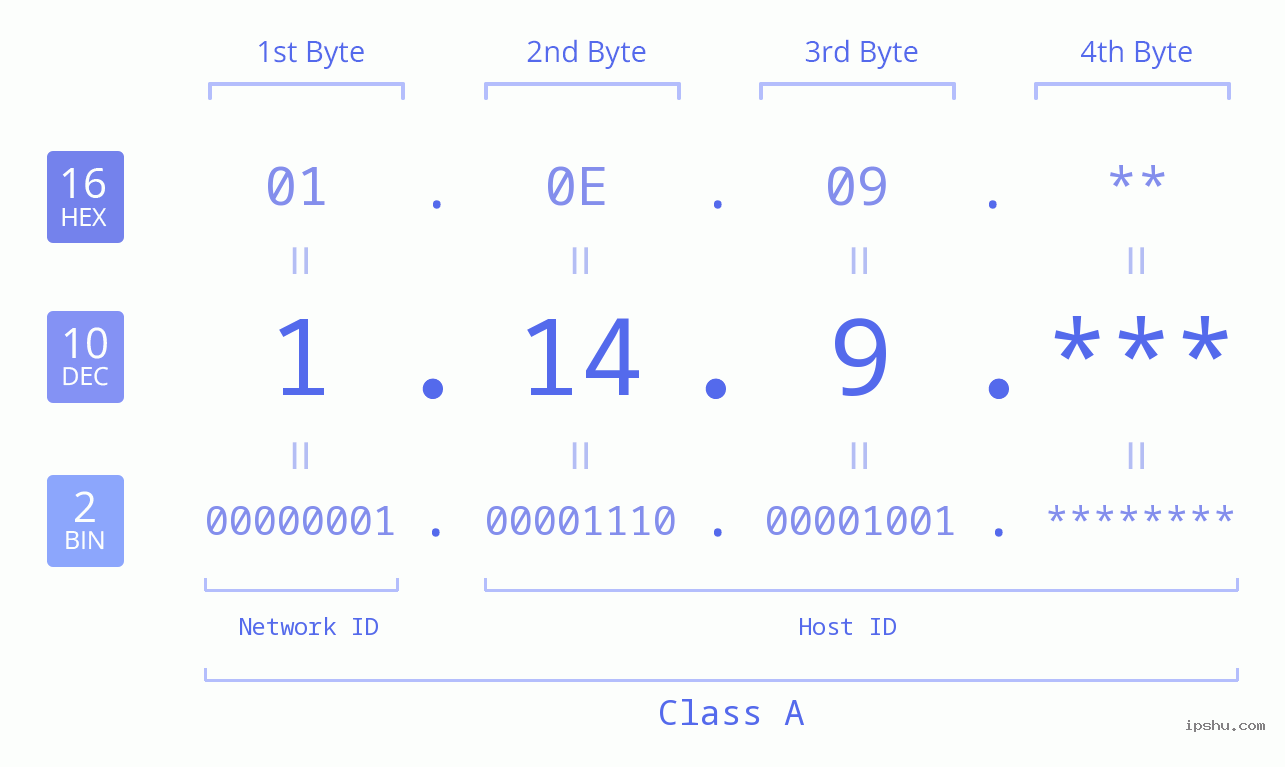 IP Address: 1.14.9 Data Structure Chart BIN DEC HEX IPv4: 1.14.9 Network Class, Net ID, Host ID
