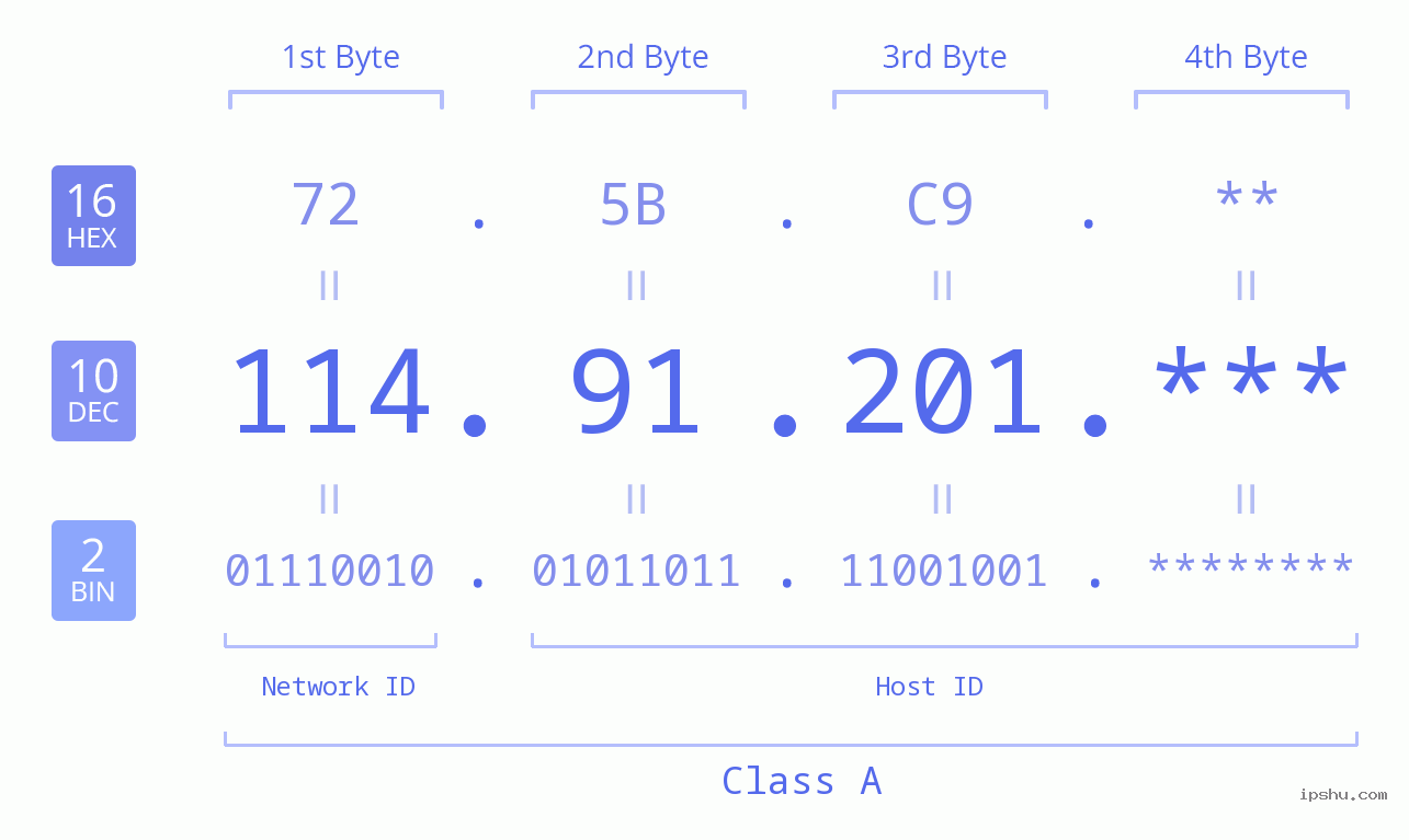 IP Address: 114.91.201 Data Structure Chart BIN DEC HEX IPv4: 114.91.201 Network Class, Net ID, Host ID