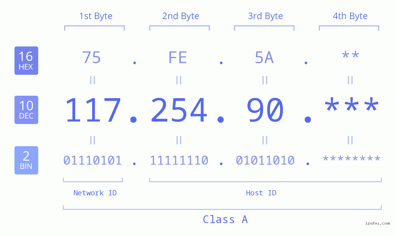 IP Address: 117.254.90 Data Structure Chart BIN DEC HEX IPv4: 117.254.90 Network Class, Net ID, Host ID