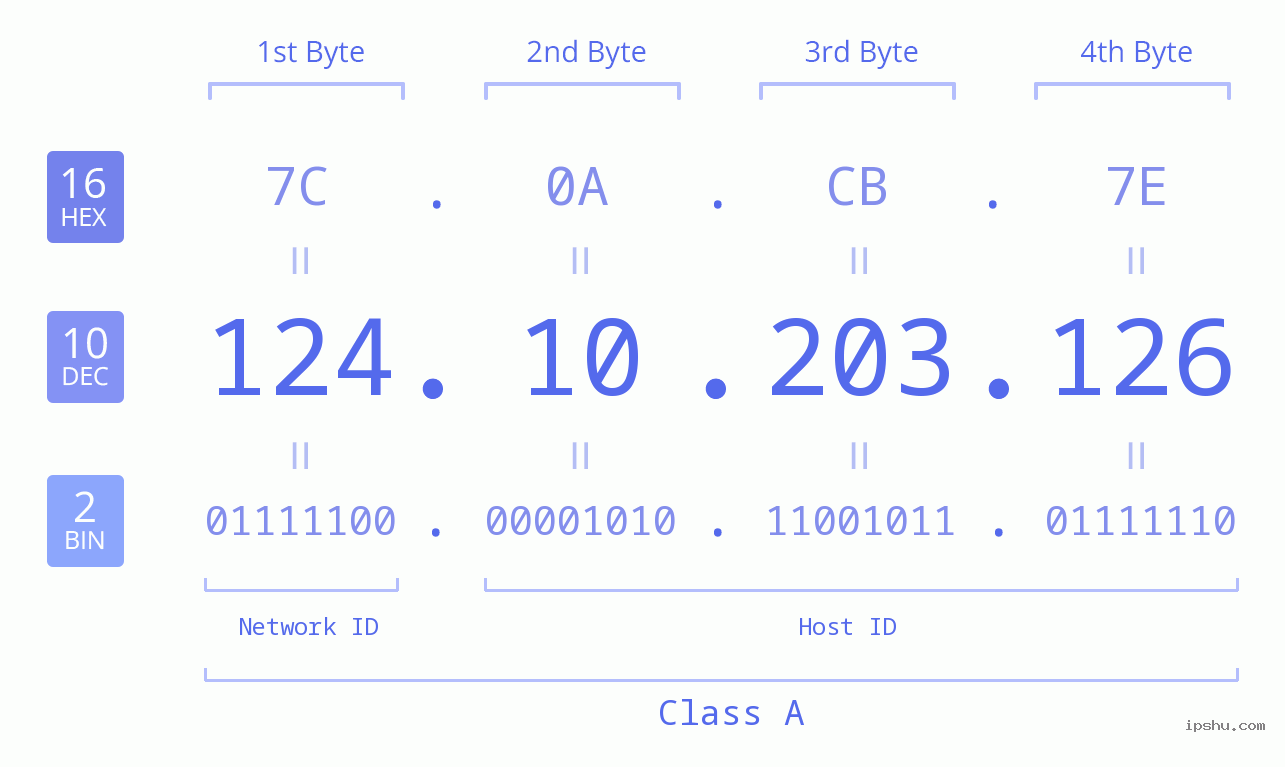 IPv4: 124.10.203.126 Network Class, Net ID, Host ID