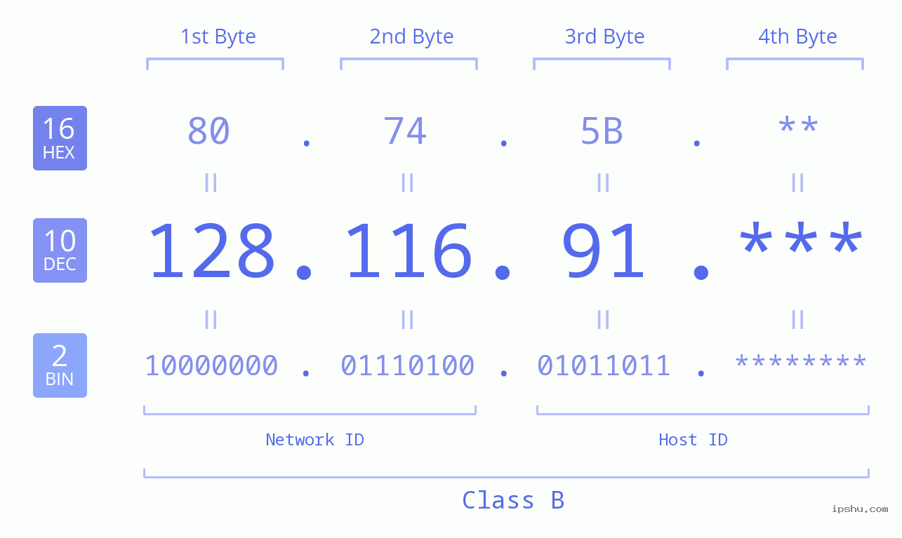 IP Address: 128.116.91 Data Structure Chart BIN DEC HEX IPv4: 128.116.91 Network Class, Net ID, Host ID