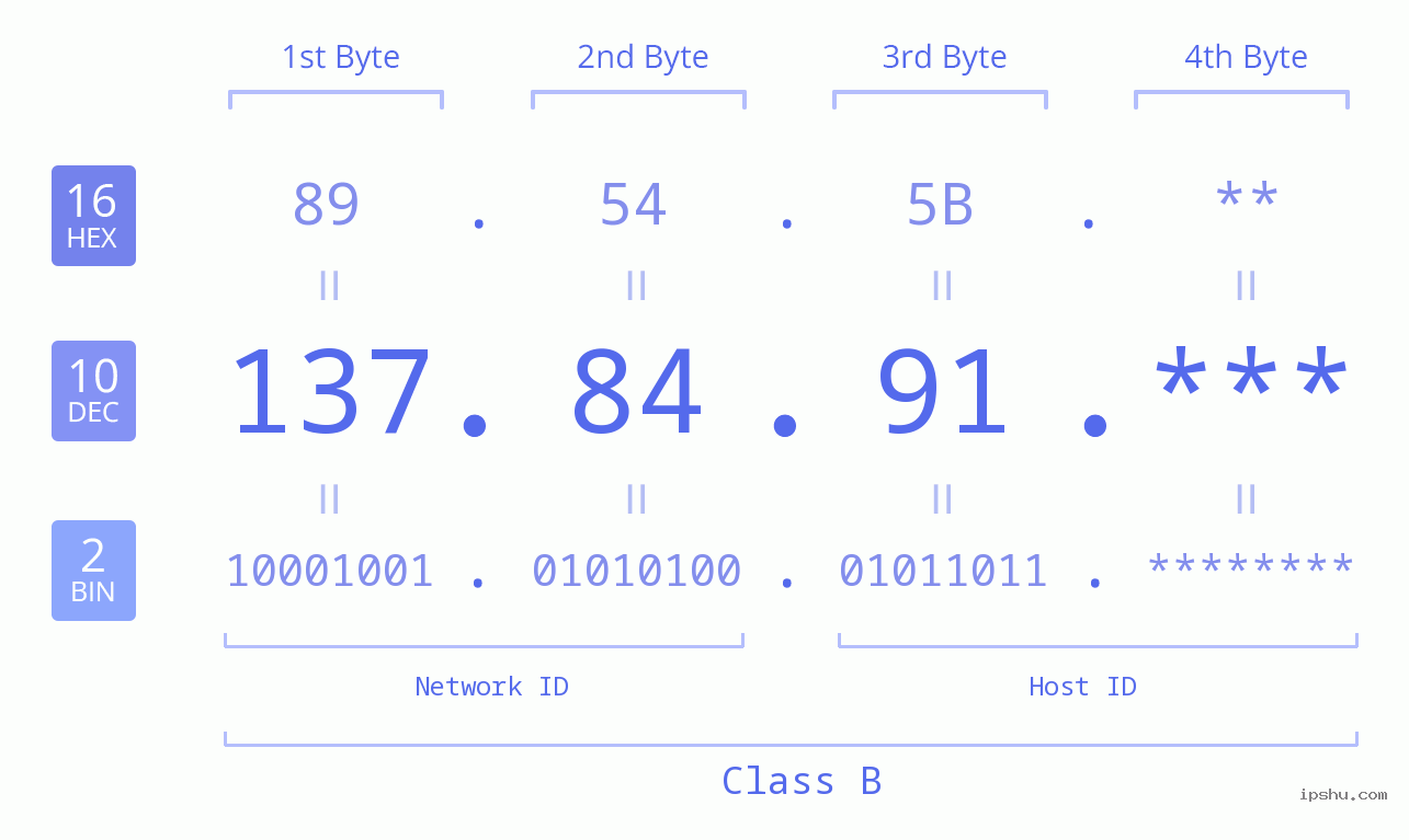 IP Address: 137.84.91 Data Structure Chart BIN DEC HEX IPv4: 137.84.91 Network Class, Net ID, Host ID