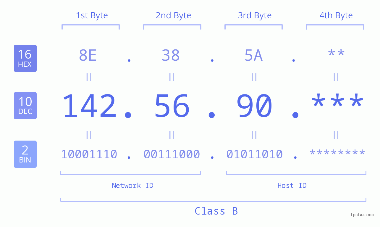 IP Address: 142.56.90 Data Structure Chart BIN DEC HEX IPv4: 142.56.90 Network Class, Net ID, Host ID