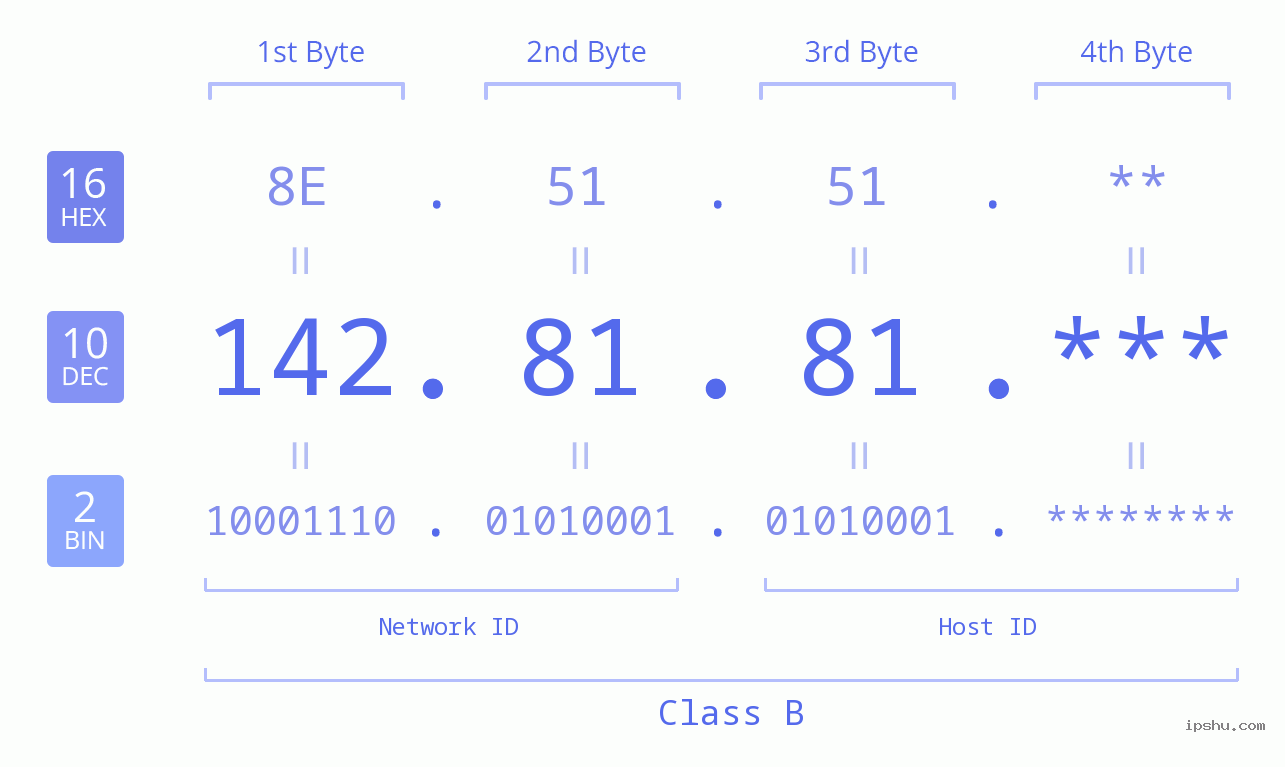 IP Address: 142.81.81 Data Structure Chart BIN DEC HEX IPv4: 142.81.81 Network Class, Net ID, Host ID