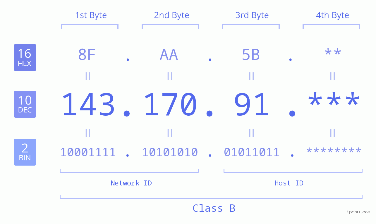 IP Address: 143.170.91 Data Structure Chart BIN DEC HEX IPv4: 143.170.91 Network Class, Net ID, Host ID