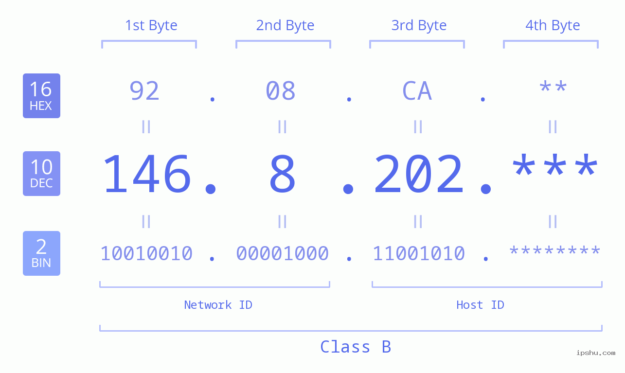 IP Address: 146.8.202 Data Structure Chart BIN DEC HEX IPv4: 146.8.202 Network Class, Net ID, Host ID