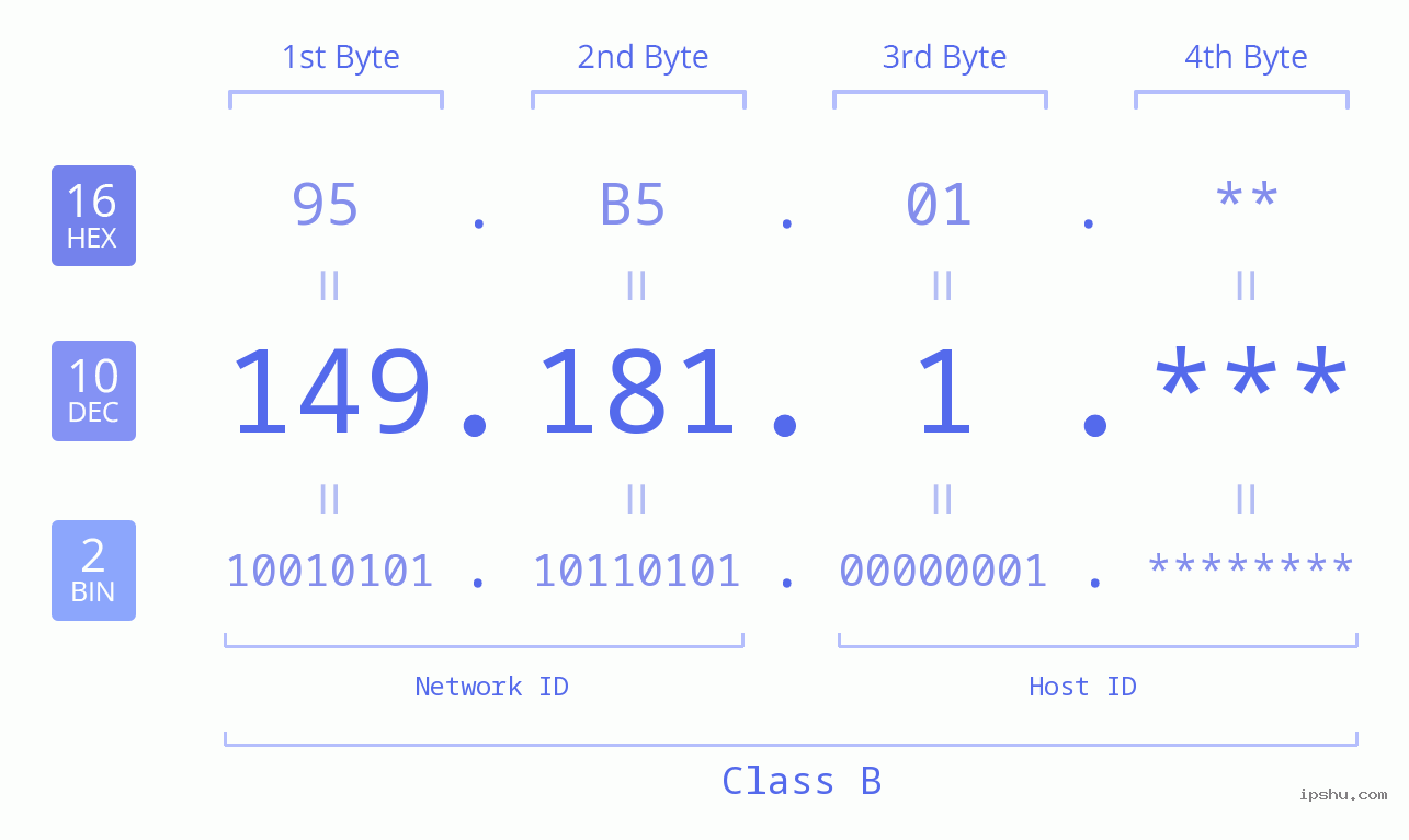 IP Address: 149.181.1 Data Structure Chart BIN DEC HEX IPv4: 149.181.1 Network Class, Net ID, Host ID