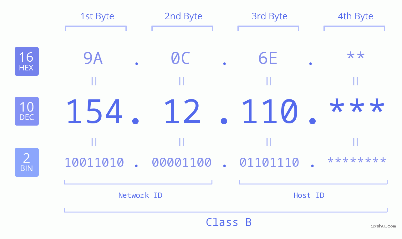 IP Address: 154.12.110 Data Structure Chart BIN DEC HEX IPv4: 154.12.110 Network Class, Net ID, Host ID