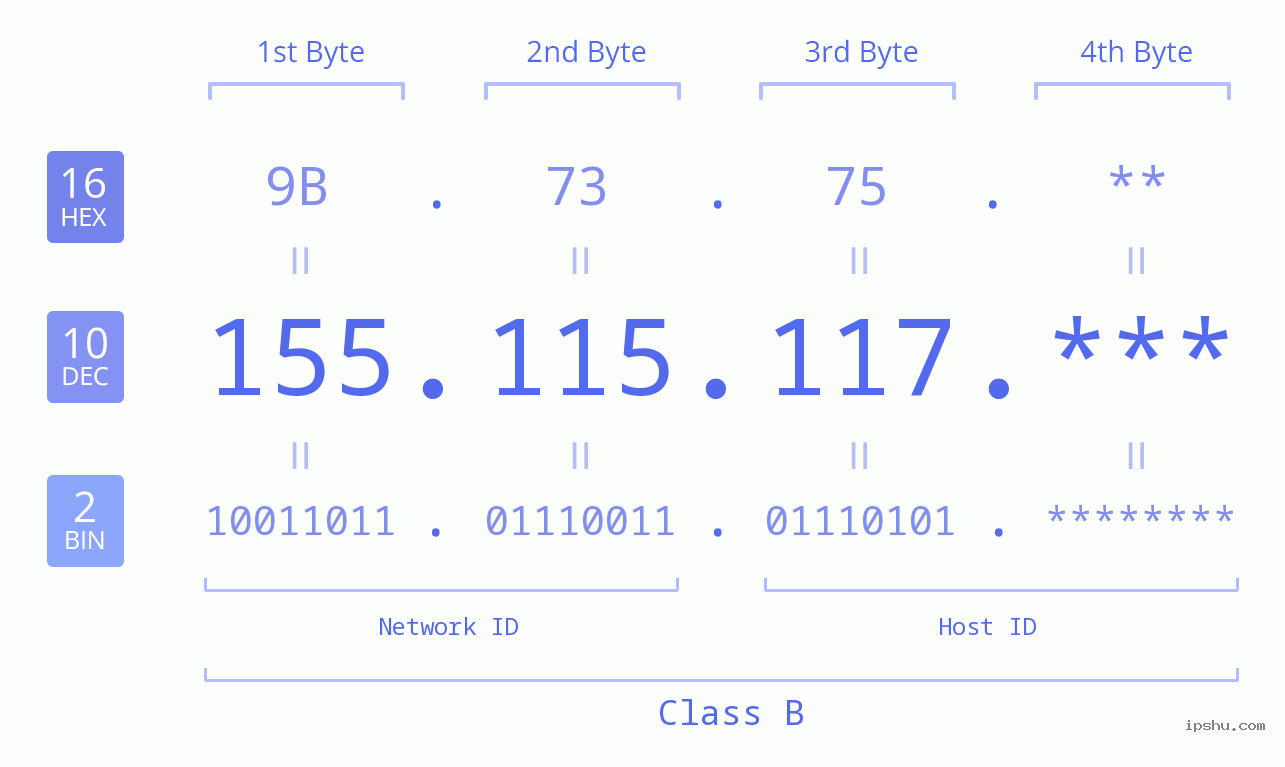 IP Address: 155.115.117 Data Structure Chart BIN DEC HEX IPv4: 155.115.117 Network Class, Net ID, Host ID