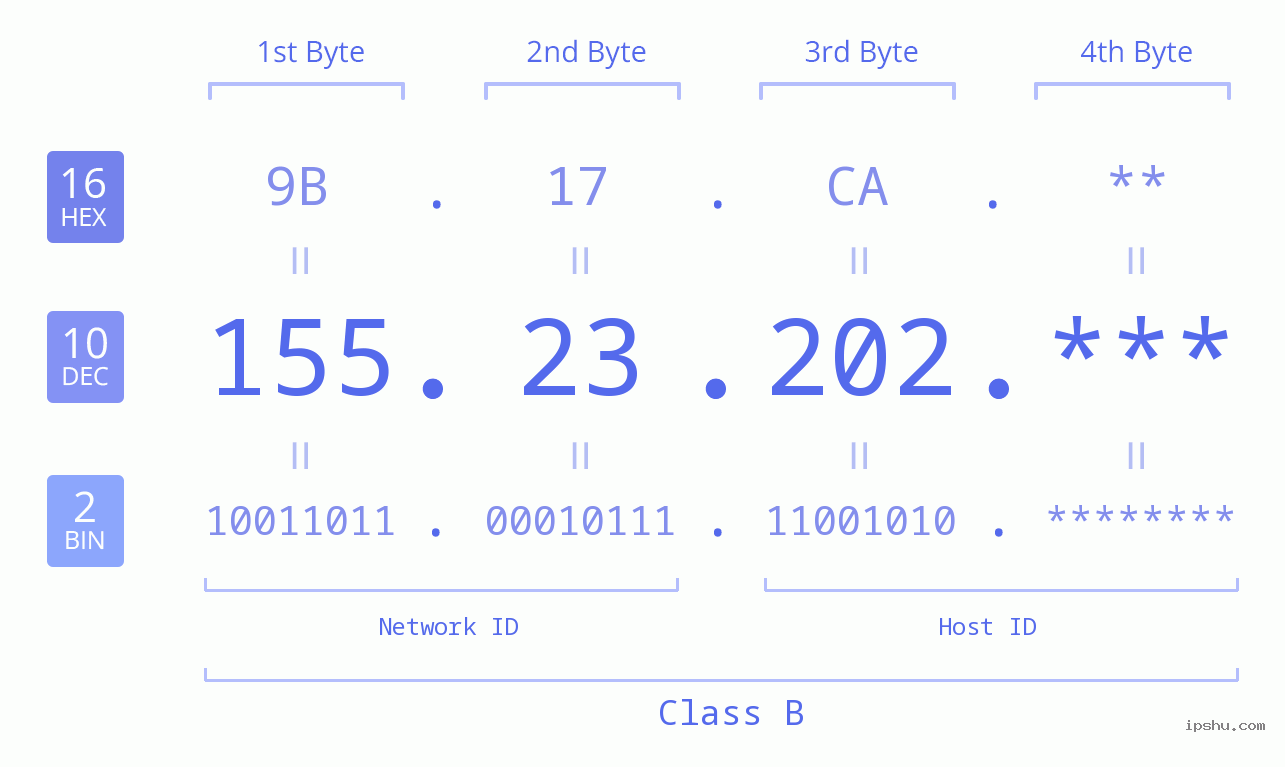 IP Address: 155.23.202 Data Structure Chart BIN DEC HEX IPv4: 155.23.202 Network Class, Net ID, Host ID