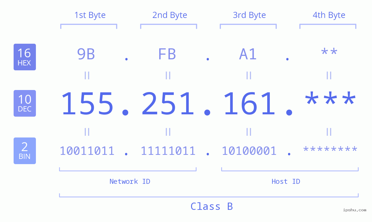 IP Address: 155.251.161 Data Structure Chart BIN DEC HEX IPv4: 155.251.161 Network Class, Net ID, Host ID