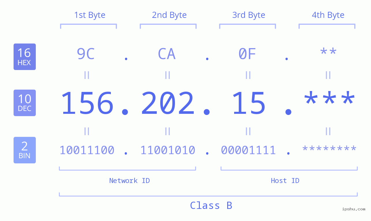 IP Address: 156.202.15 Data Structure Chart BIN DEC HEX IPv4: 156.202.15 Network Class, Net ID, Host ID