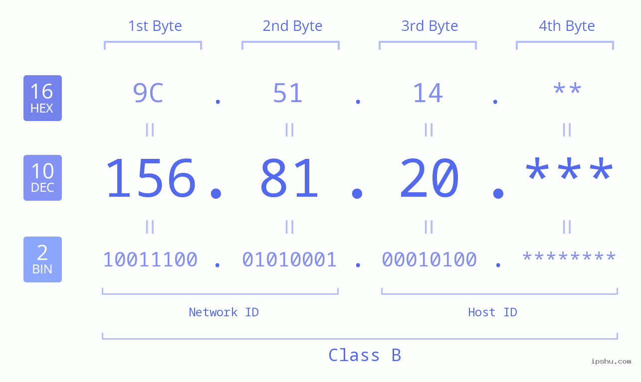 IP Address: 156.81.20 Data Structure Chart BIN DEC HEX IPv4: 156.81.20 Network Class, Net ID, Host ID