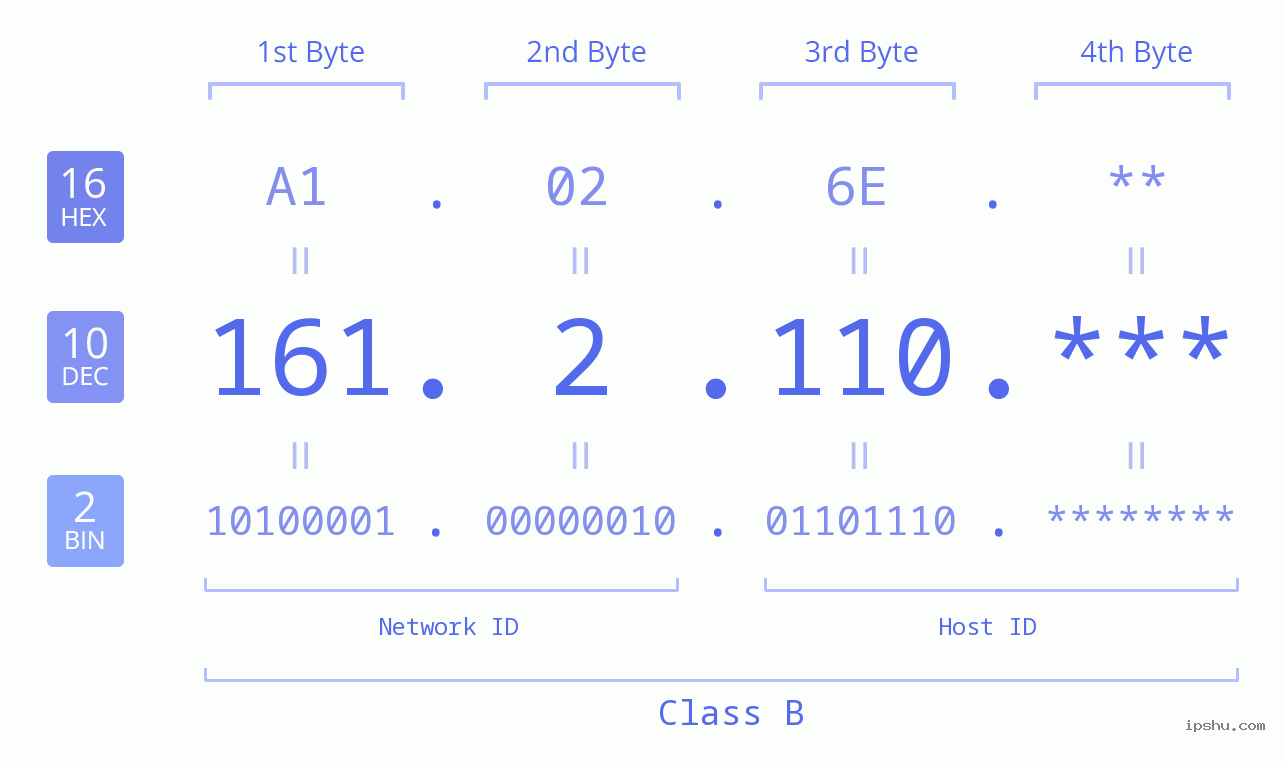 IP Address: 161.2.110 Data Structure Chart BIN DEC HEX IPv4: 161.2.110 Network Class, Net ID, Host ID