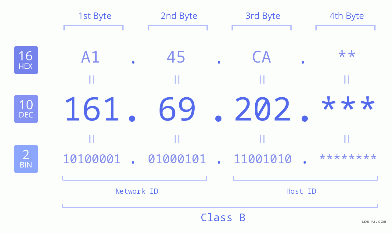 IP Address: 161.69.202 Data Structure Chart BIN DEC HEX IPv4: 161.69.202 Network Class, Net ID, Host ID