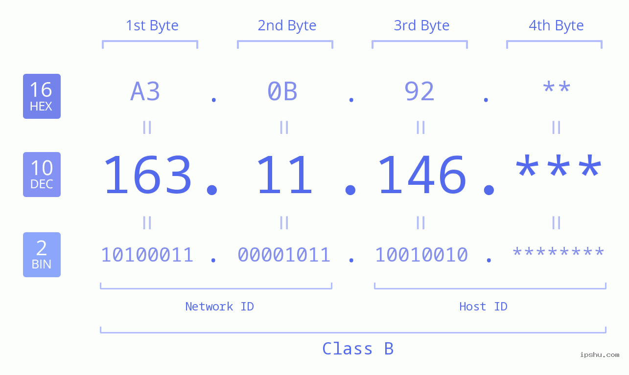IP Address: 163.11.146 Data Structure Chart BIN DEC HEX IPv4: 163.11.146 Network Class, Net ID, Host ID