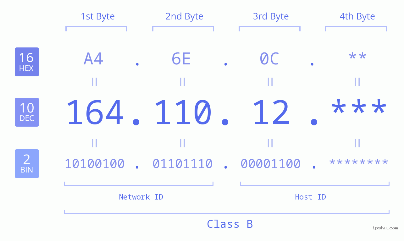 IP Address: 164.110.12 Data Structure Chart BIN DEC HEX IPv4: 164.110.12 Network Class, Net ID, Host ID