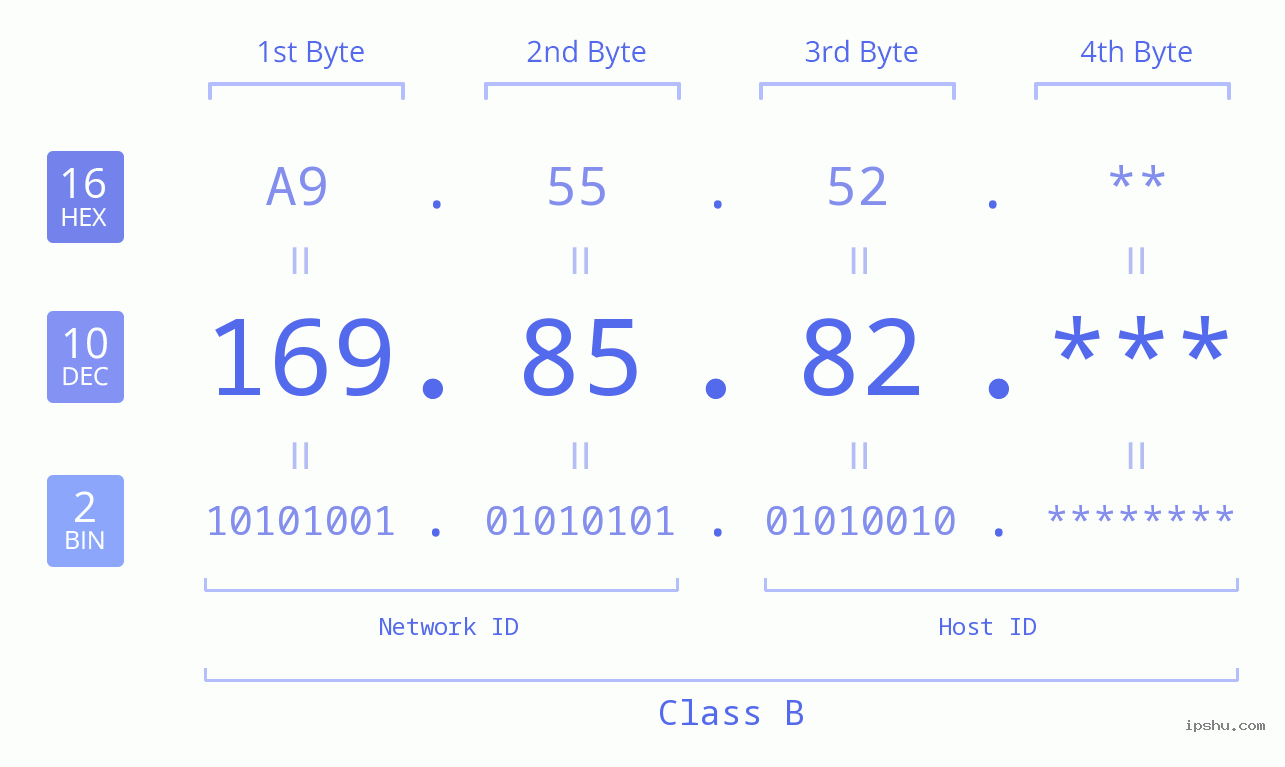 IP Address: 169.85.82 Data Structure Chart BIN DEC HEX IPv4: 169.85.82 Network Class, Net ID, Host ID