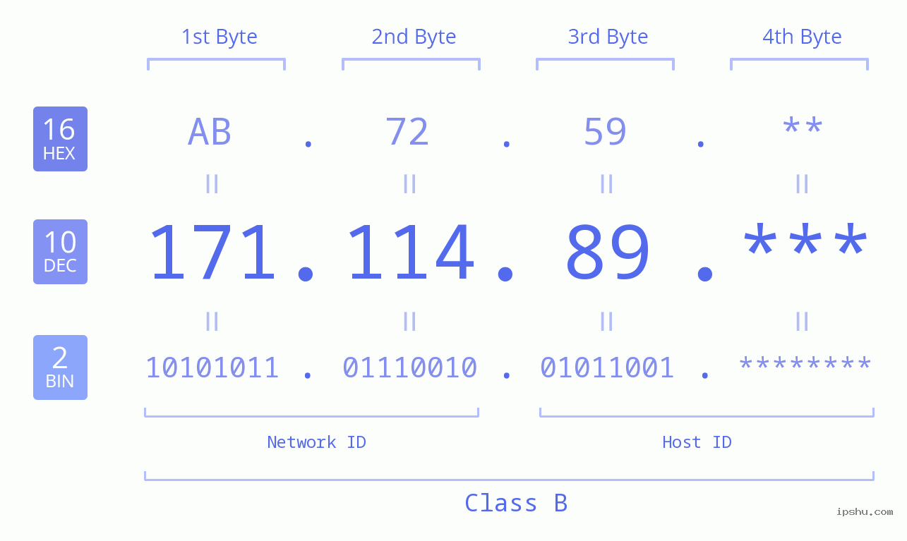 IP Address: 171.114.89 Data Structure Chart BIN DEC HEX IPv4: 171.114.89 Network Class, Net ID, Host ID