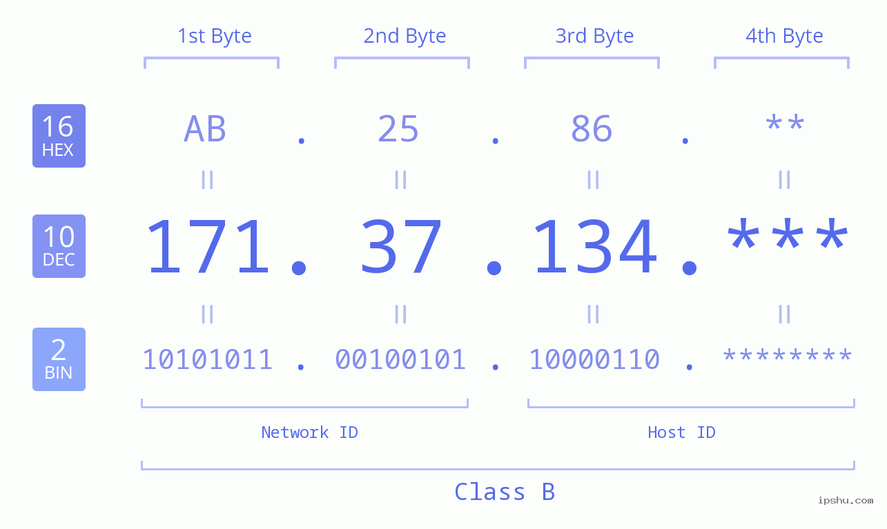 IP Address: 171.37.134 Data Structure Chart BIN DEC HEX IPv4: 171.37.134 Network Class, Net ID, Host ID