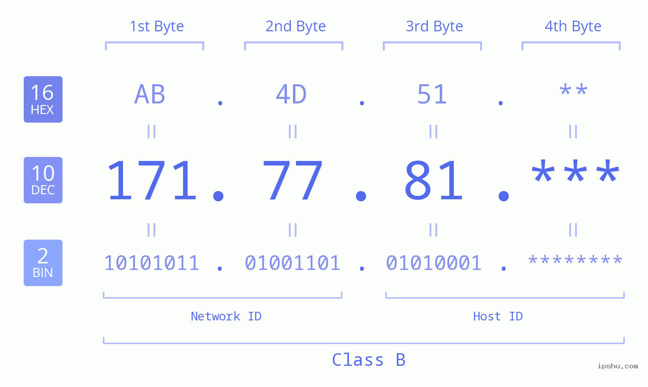 IP Address: 171.77.81 Data Structure Chart BIN DEC HEX IPv4: 171.77.81 Network Class, Net ID, Host ID