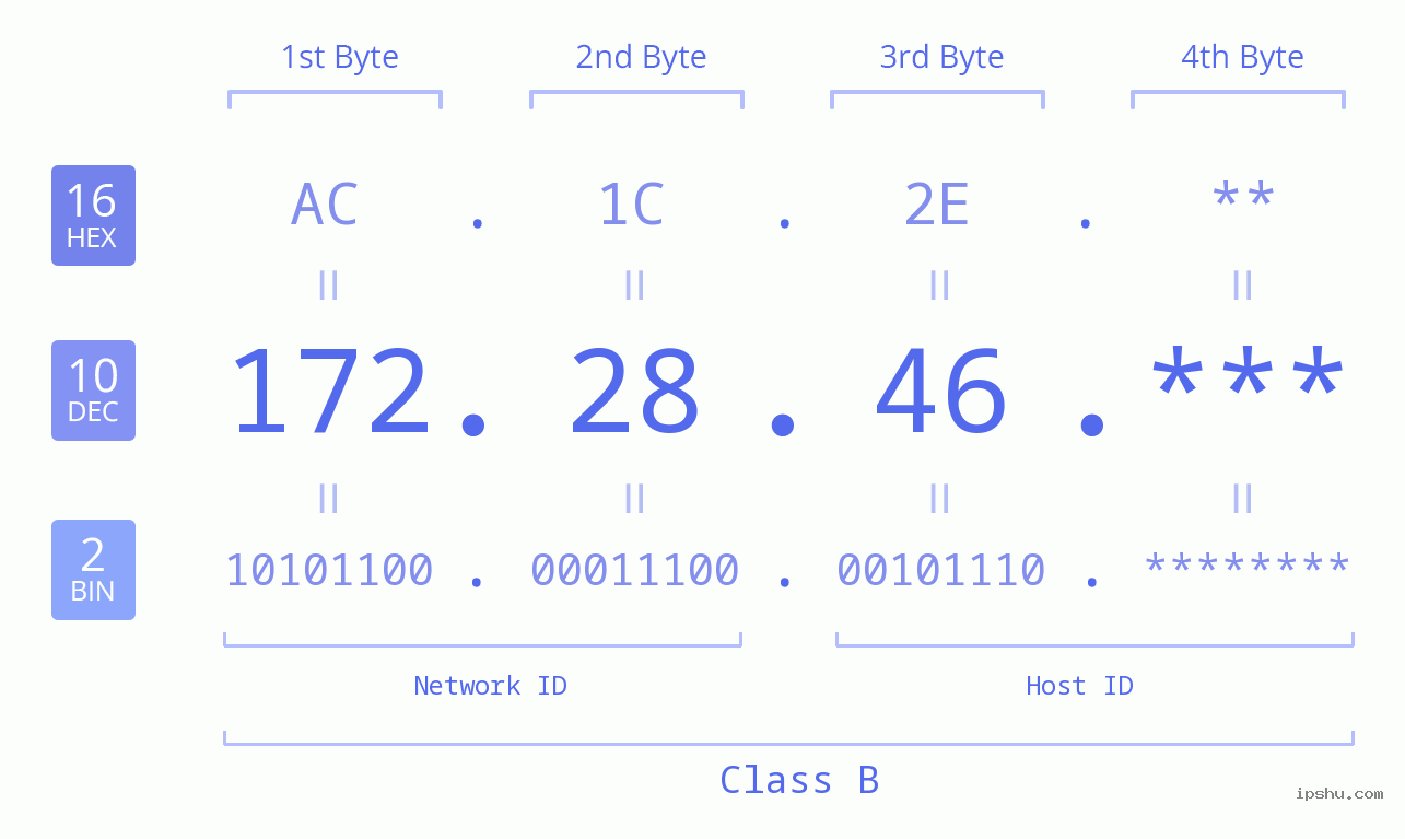 IP Address: 172.28.46 Data Structure Chart BIN DEC HEX IPv4: 172.28.46 Network Class, Net ID, Host ID