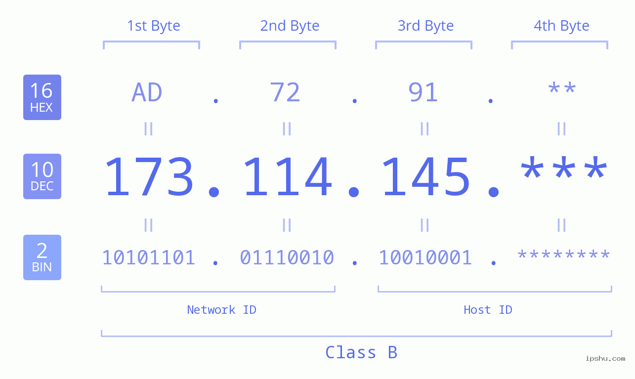 IP Address: 173.114.145 Data Structure Chart BIN DEC HEX IPv4: 173.114.145 Network Class, Net ID, Host ID