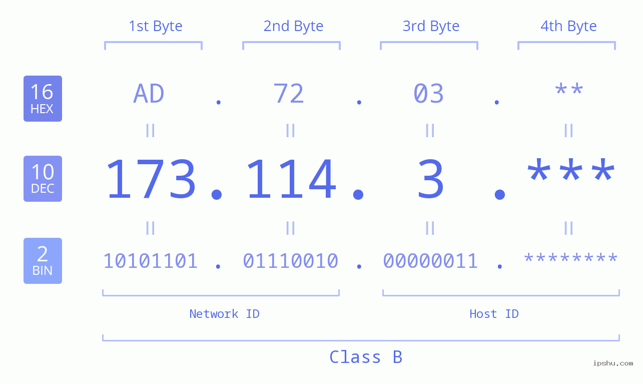 IP Address: 173.114.3 Data Structure Chart BIN DEC HEX IPv4: 173.114.3 Network Class, Net ID, Host ID