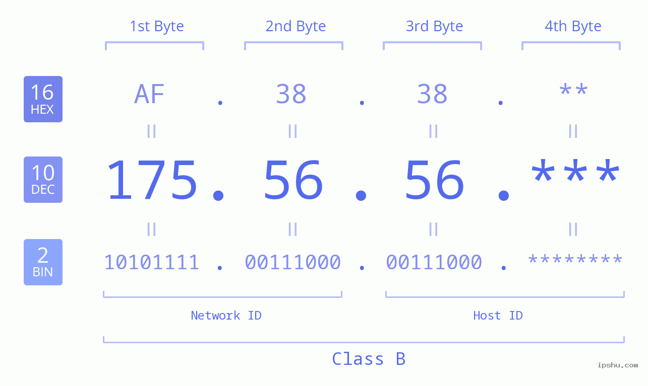 IP Address: 175.56.56 Data Structure Chart BIN DEC HEX IPv4: 175.56.56 Network Class, Net ID, Host ID
