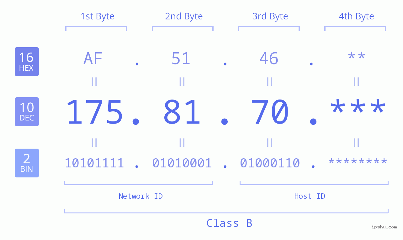 IP Address: 175.81.70 Data Structure Chart BIN DEC HEX IPv4: 175.81.70 Network Class, Net ID, Host ID