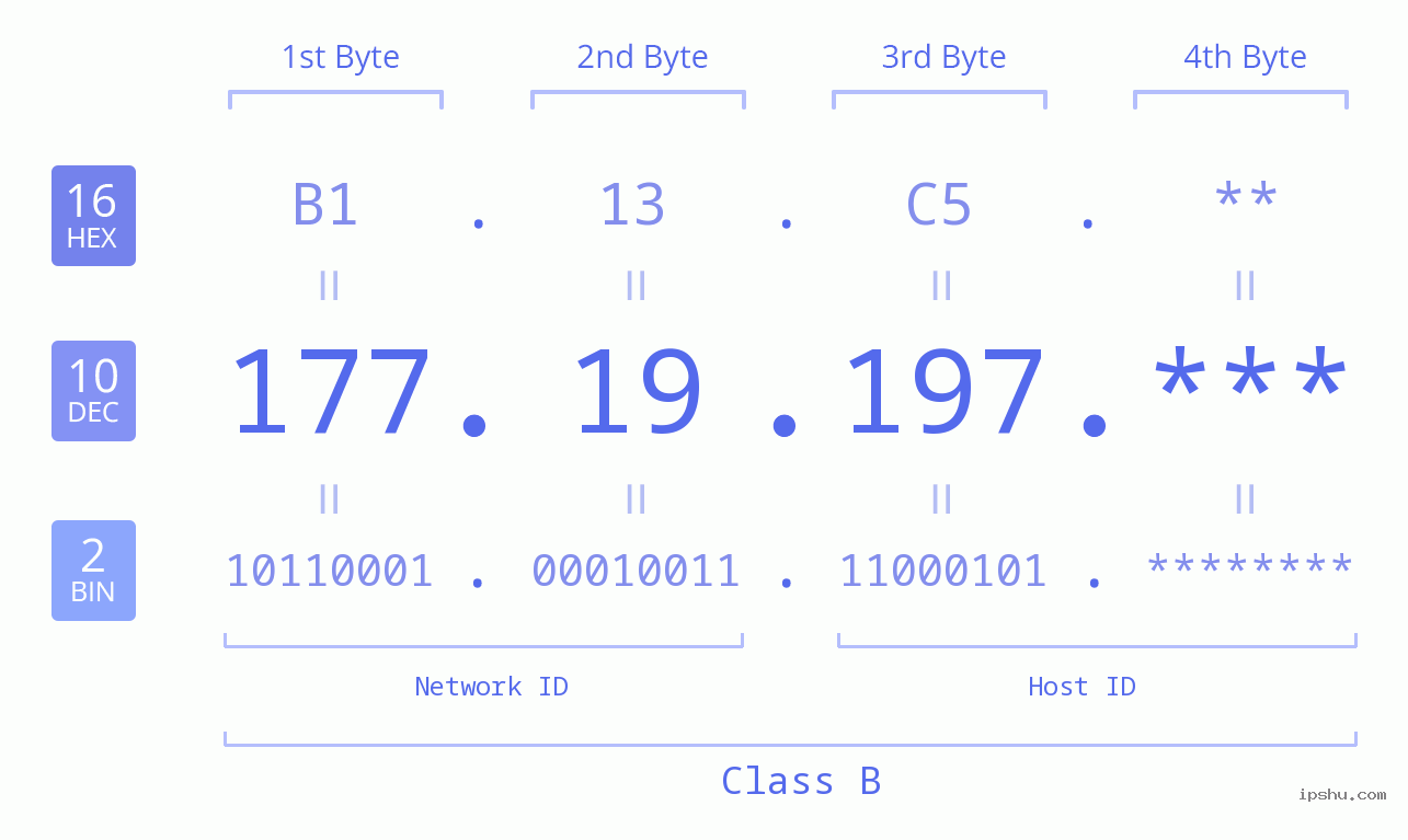 IP Address: 177.19.197 Data Structure Chart BIN DEC HEX IPv4: 177.19.197 Network Class, Net ID, Host ID