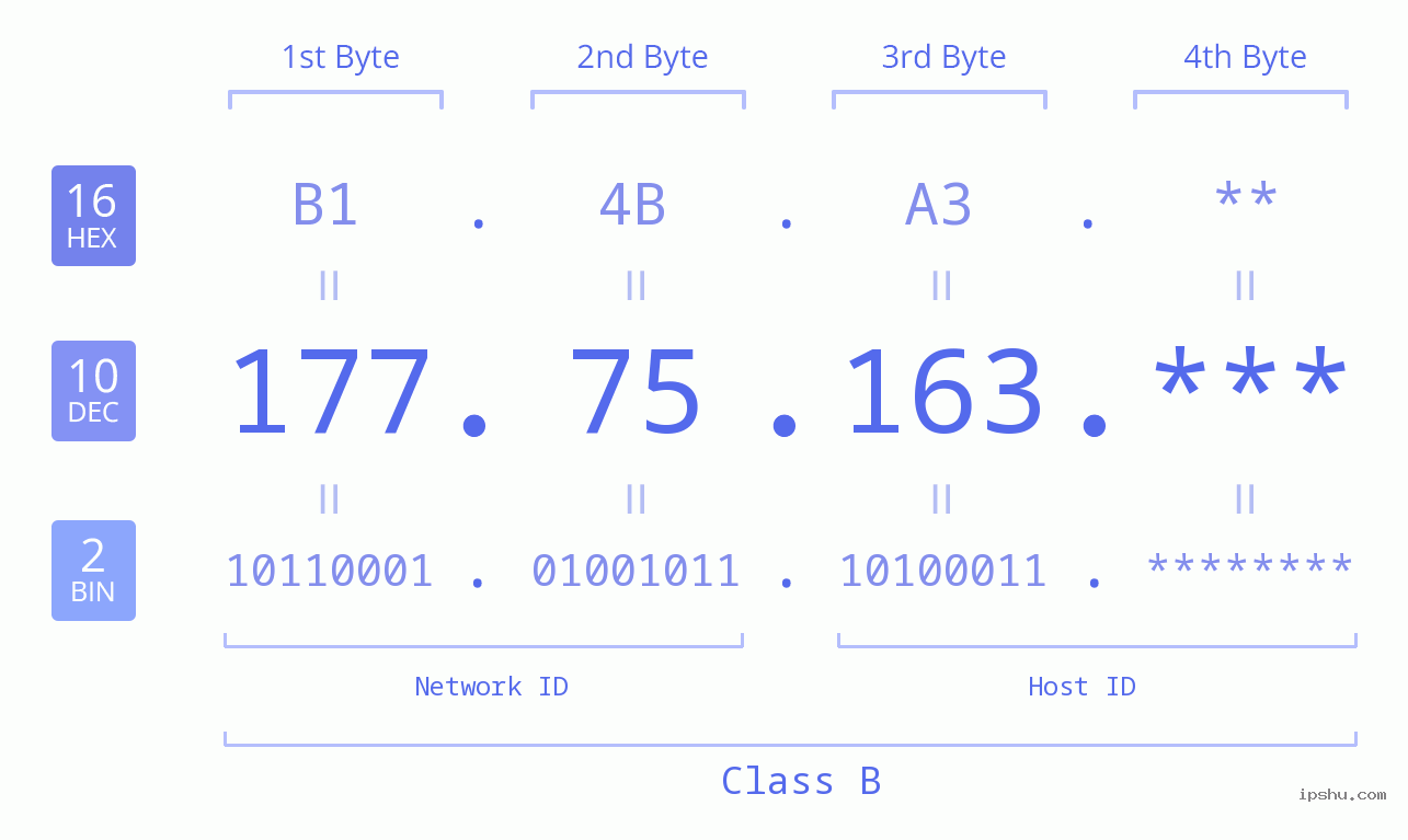 IP Address: 177.75.163 Data Structure Chart BIN DEC HEX IPv4: 177.75.163 Network Class, Net ID, Host ID