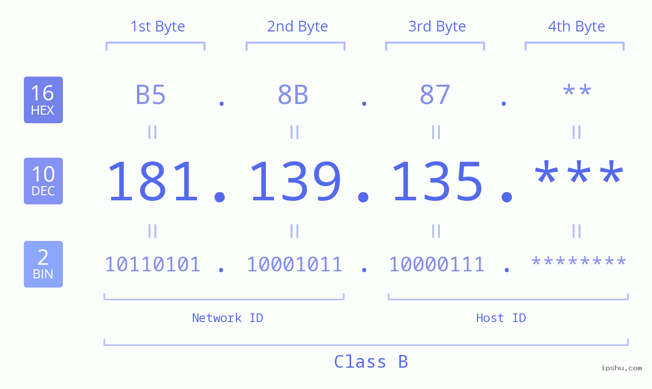 IP Address: 181.139.135 Data Structure Chart BIN DEC HEX IPv4: 181.139.135 Network Class, Net ID, Host ID