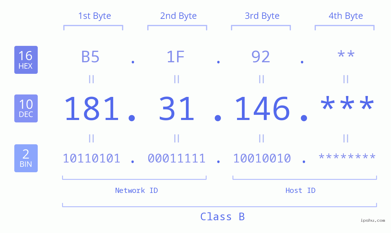 IP Address: 181.31.146 Data Structure Chart BIN DEC HEX IPv4: 181.31.146 Network Class, Net ID, Host ID