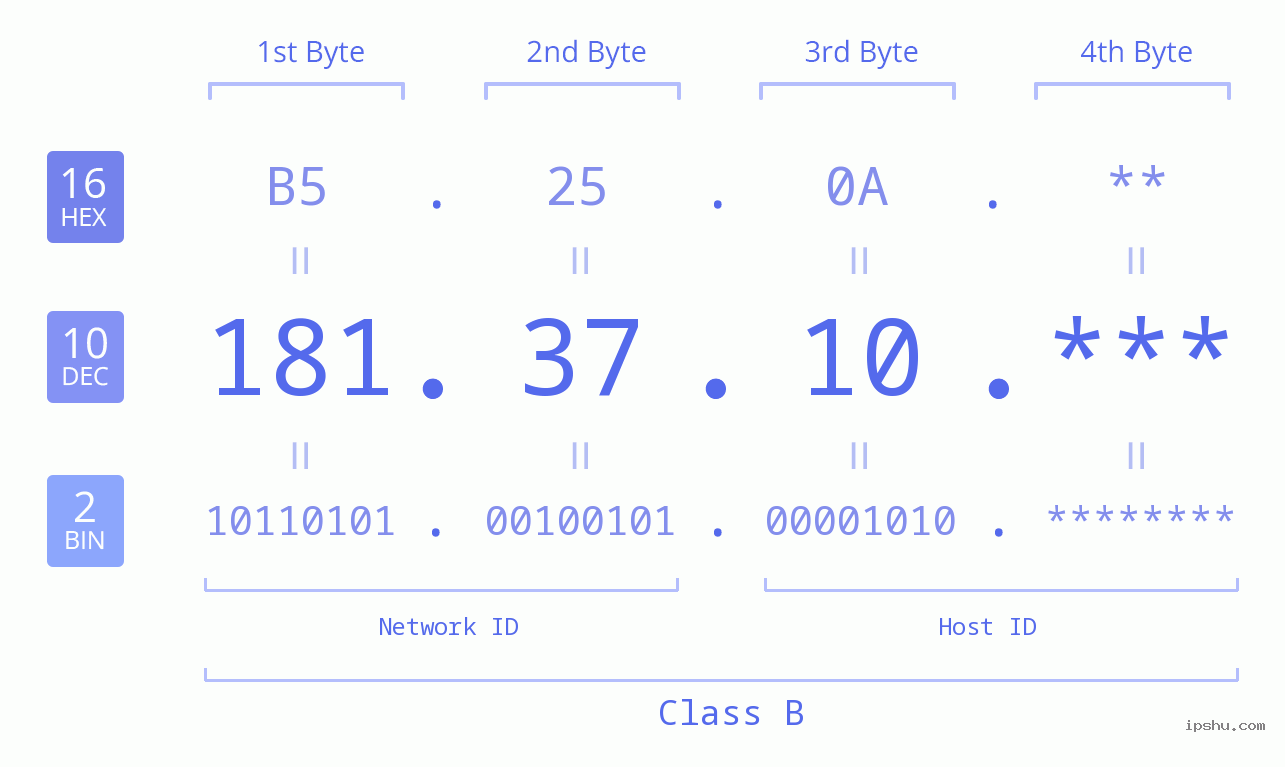 IP Address: 181.37.10 Data Structure Chart BIN DEC HEX IPv4: 181.37.10 Network Class, Net ID, Host ID