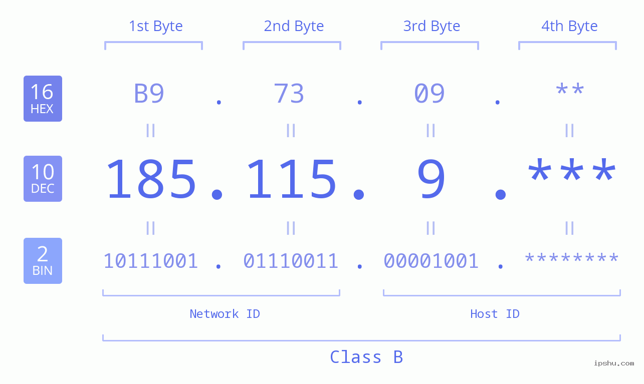 IP Address: 185.115.9 Data Structure Chart BIN DEC HEX IPv4: 185.115.9 Network Class, Net ID, Host ID