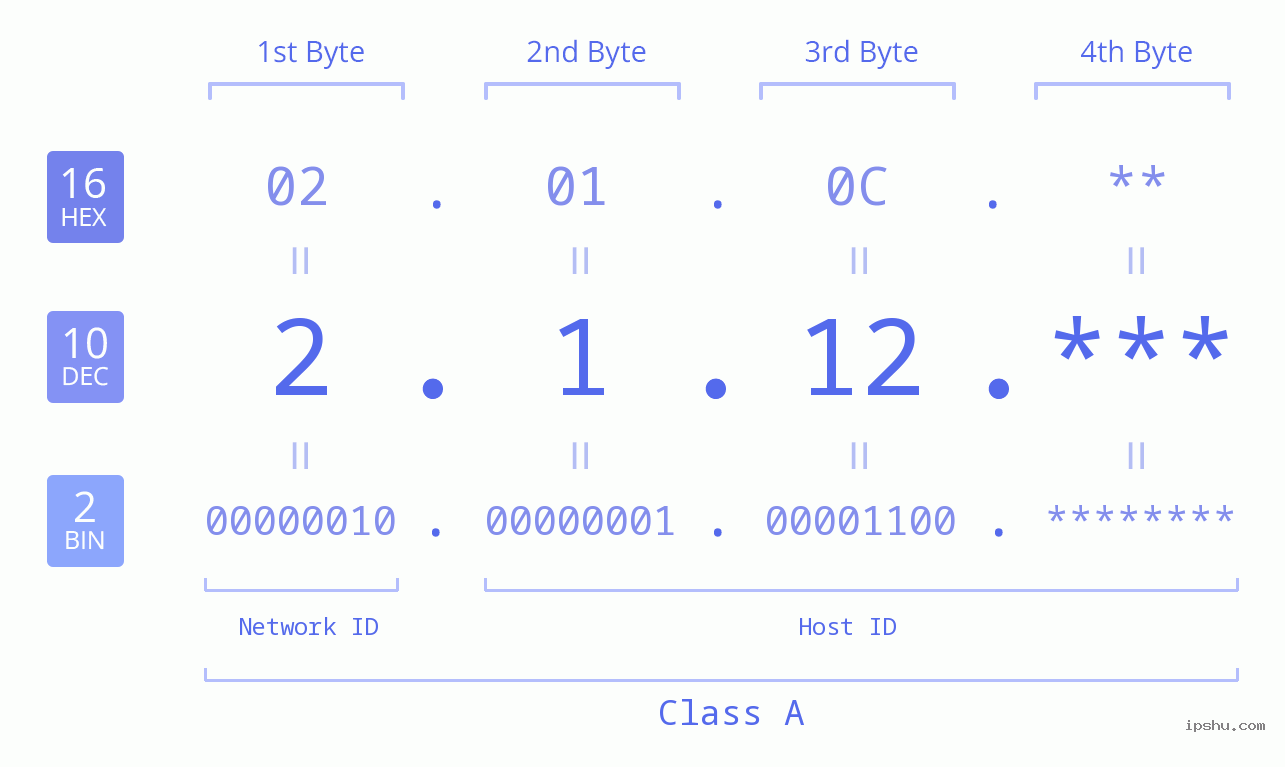 IP Address: 2.1.12 Data Structure Chart BIN DEC HEX IPv4: 2.1.12 Network Class, Net ID, Host ID