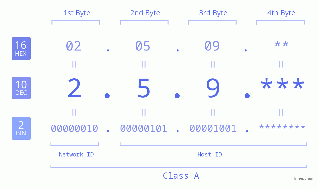 IP Address: 2.5.9 Data Structure Chart BIN DEC HEX IPv4: 2.5.9 Network Class, Net ID, Host ID
