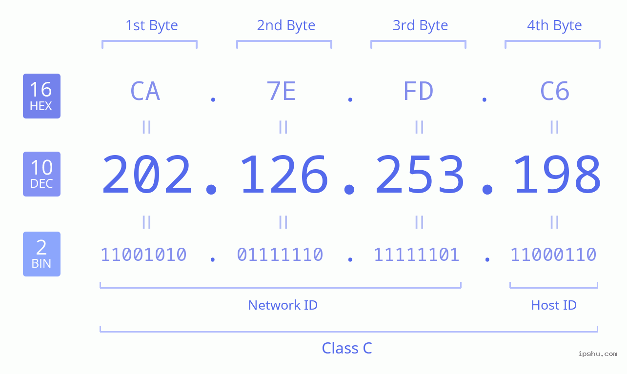 IPv4: 202.126.253.198 Network Class, Net ID, Host ID