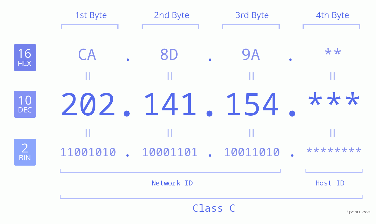 IP Address: 202.141.154 Data Structure Chart BIN DEC HEX IPv4: 202.141.154 Network Class, Net ID, Host ID