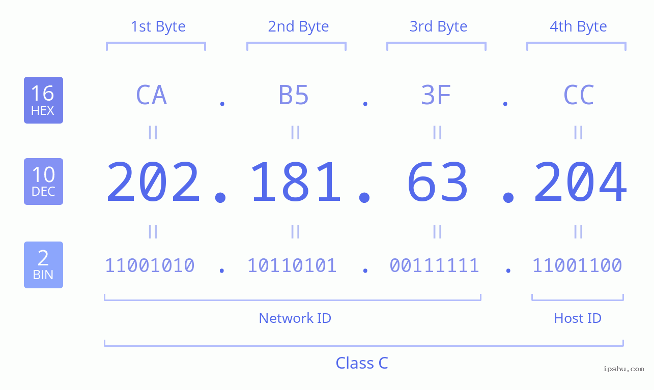 IPv4: 202.181.63.204 Network Class, Net ID, Host ID