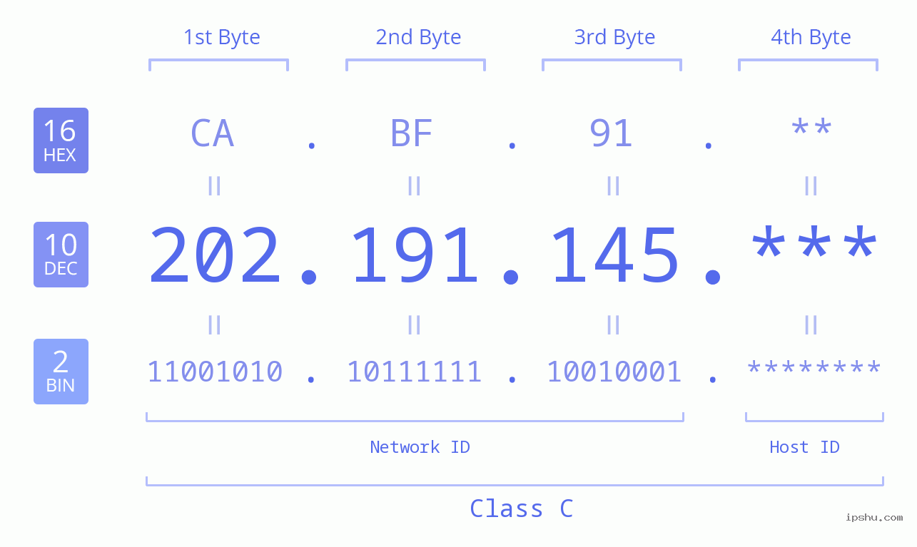 IP Address: 202.191.145 Data Structure Chart BIN DEC HEX IPv4: 202.191.145 Network Class, Net ID, Host ID