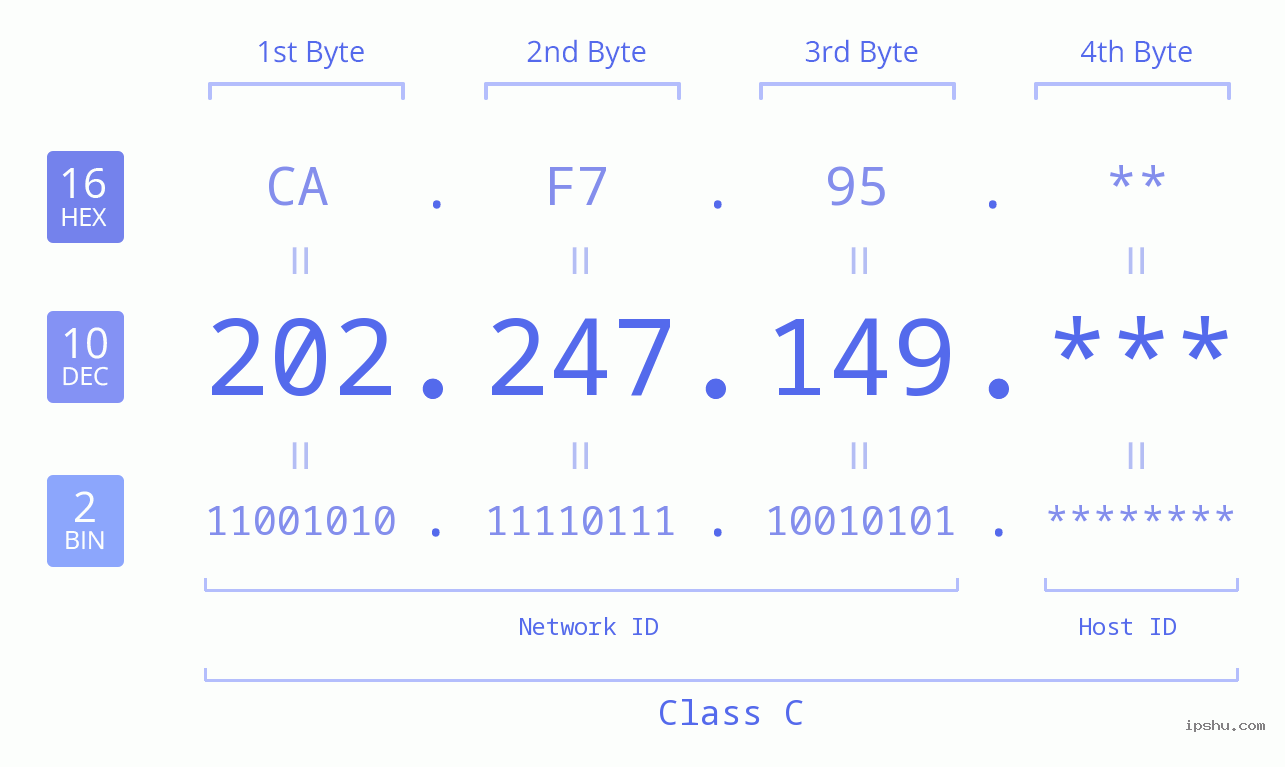 IP Address: 202.247.149 Data Structure Chart BIN DEC HEX IPv4: 202.247.149 Network Class, Net ID, Host ID