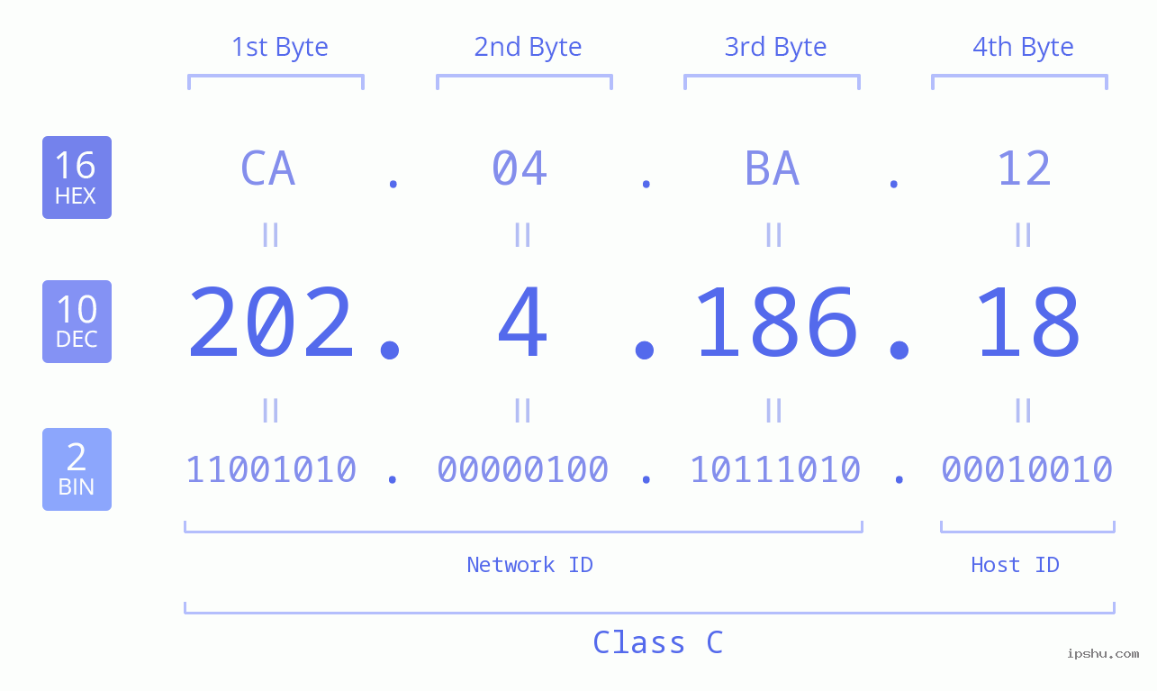 IPv4: 202.4.186.18 Network Class, Net ID, Host ID