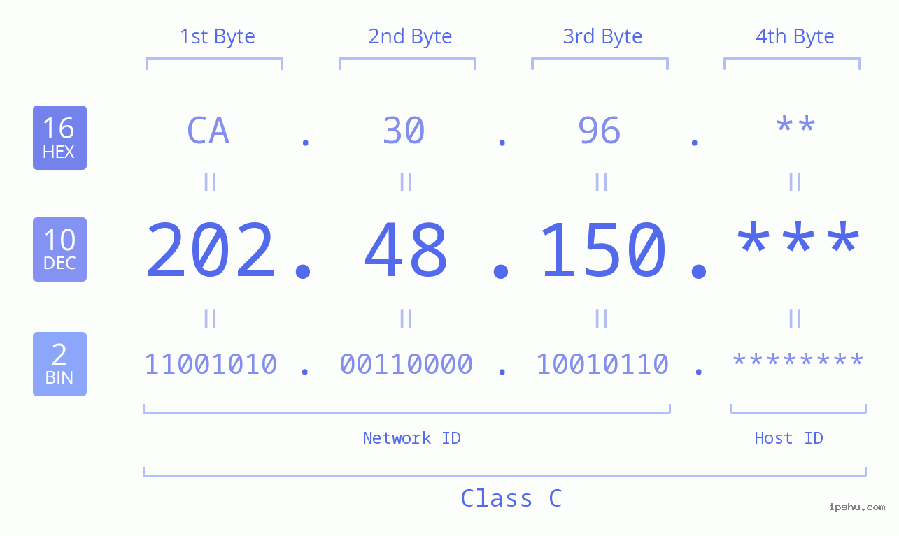 IP Address: 202.48.150 Data Structure Chart BIN DEC HEX IPv4: 202.48.150 Network Class, Net ID, Host ID