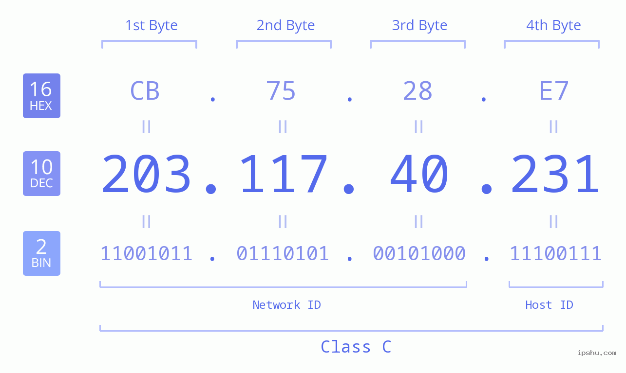 IPv4: 203.117.40.231 Network Class, Net ID, Host ID